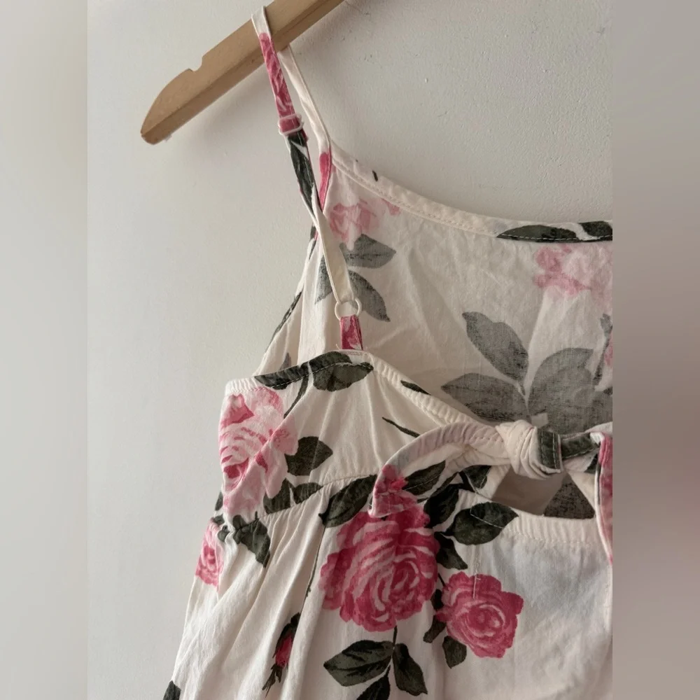 Old Navy Girls Adjustable Tie Back Cami White and Pink Rose Floral‎ Print